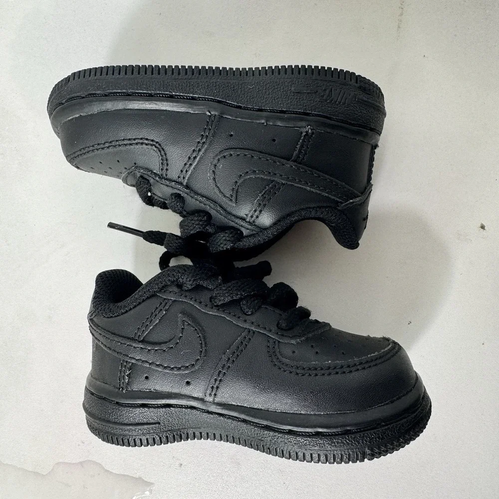 Nike Air Force‎ 1 TD Toddler Size 4C Triple Black Sneakers Shoes Low